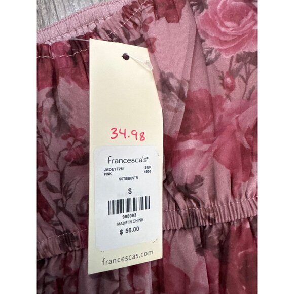 MIAMI For Francescas Whimsical Pink Romanic Floral Puff Sleeve Mini Milkmaid Dre - Picture 4 of 11